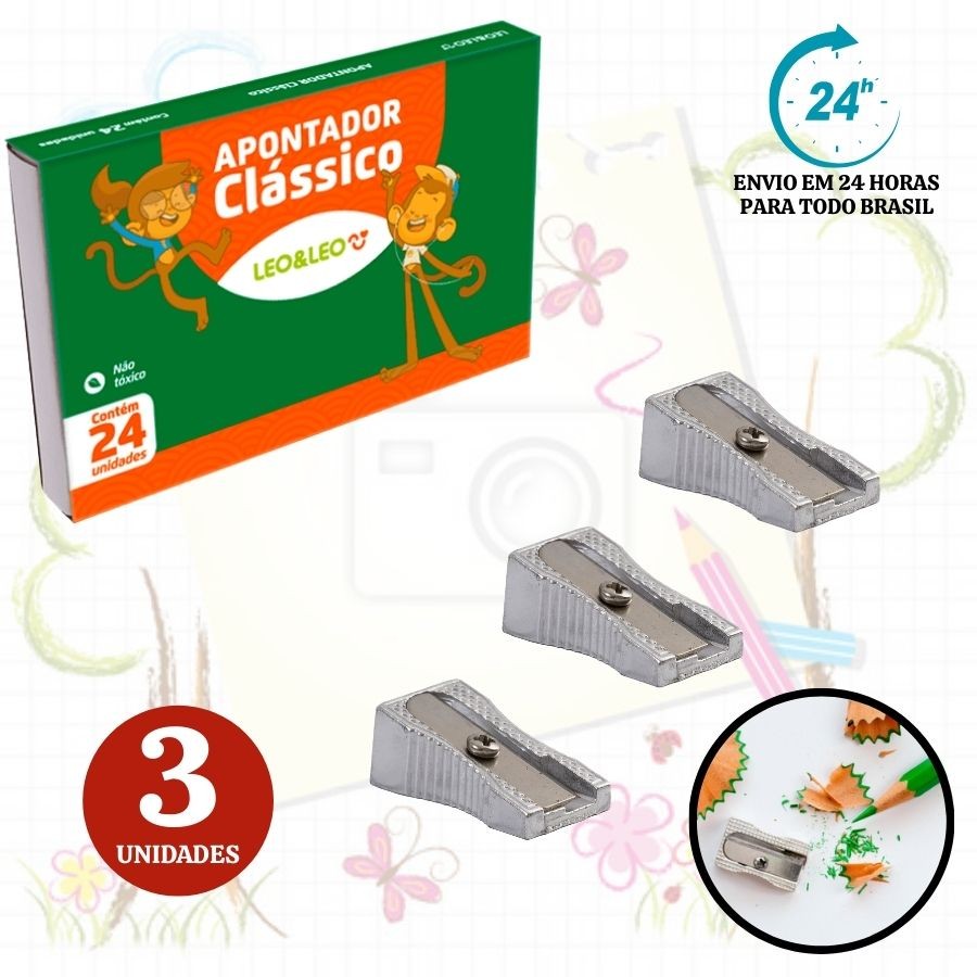 Kit 3 Apontador Metálico Clássico Resistente Apontador de Ferro Escolar Escritório