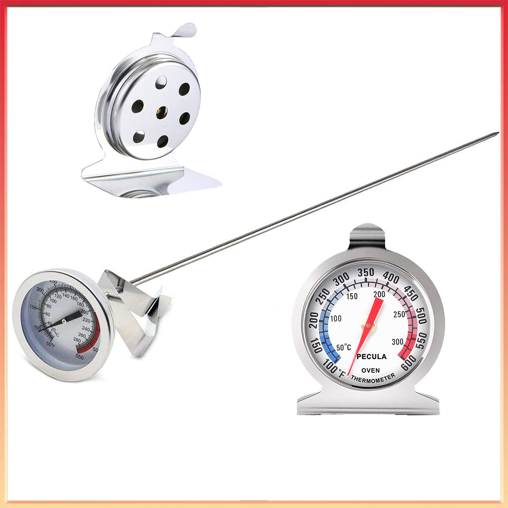 Kit 2 Termômetros Inox Óleo 30cm Forno Base Triangular Churrasqueira Defumador Alta Precisão
