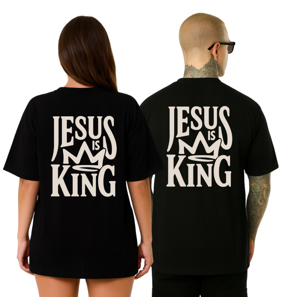 Kit 2 Camiseta/blusas Casal Estampada Jesus is King 100&Algodão — imagem 2 de 2