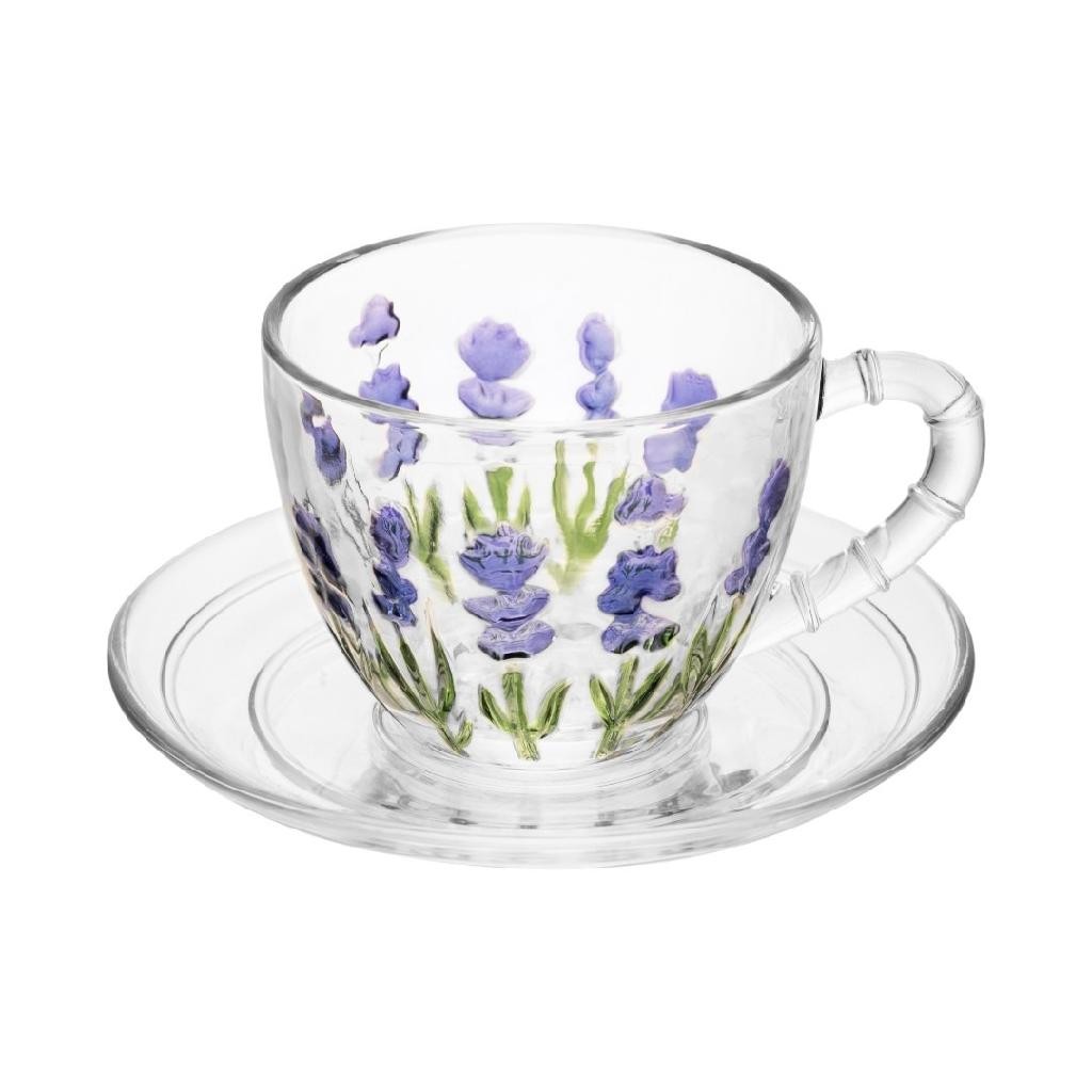 Xícara Com Pires Café 80ml Lyor Estilo Lavanda Cristal Transparente Chá Caneca Copinho Expresso