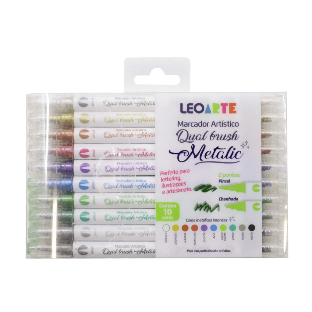 Caneta Marcador Artístico Dual Brush Metalic 10 Cores Leoarte Leo&Leo Leonora -