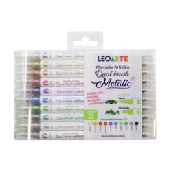 Caneta Marcador Artístico Dual Brush Metalic 10 Cores Leoarte Leo&Leo Leonora - 96142