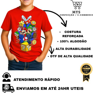 Camiseta Infantil Juvenil Super Mario Bros Luigi Camisa Estampada 100% Algodão Menino Alta Qualidade em Oferta na Shopee