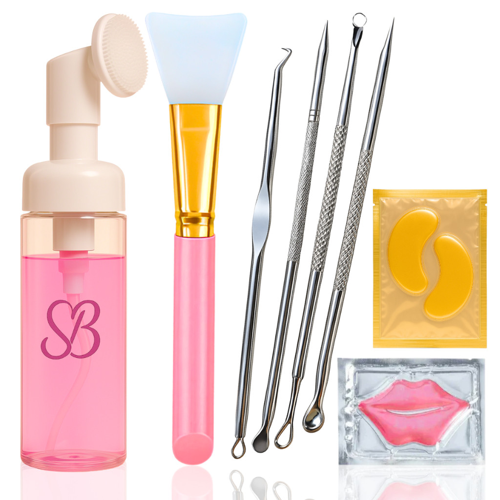 Kit Skincare Limpeza Facial Pump + Extrator de Cravos + Pad Labial + Pad Olheira + Espátula Silicone