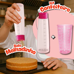 Kit Regador de Bolo Bisnaga para Umedecer + Copo Medidor Rosa 570ml