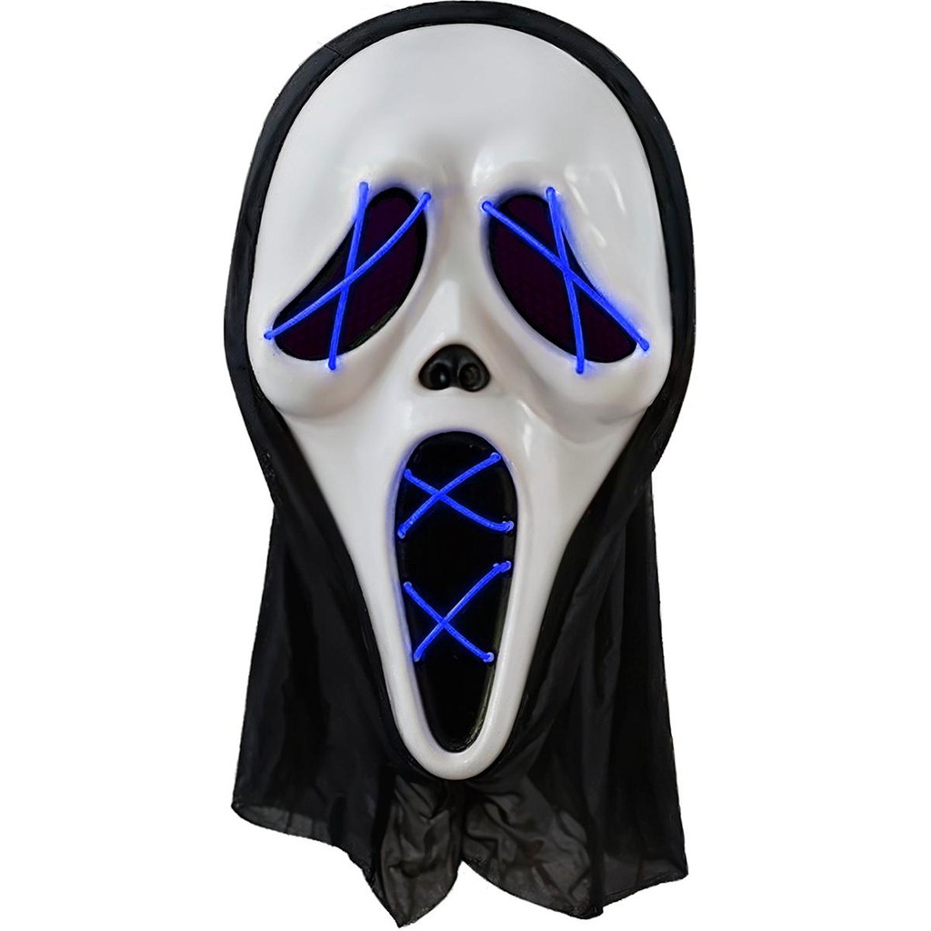 Mascara Halloween Pânico com Led Neon e Controle com 3 Modos Fantasia Terror Festa Balada