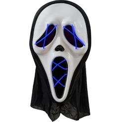 Mascara Halloween Pânico com Led Neon e Controle com 3 Modos Fantasia Terror Festa Balada