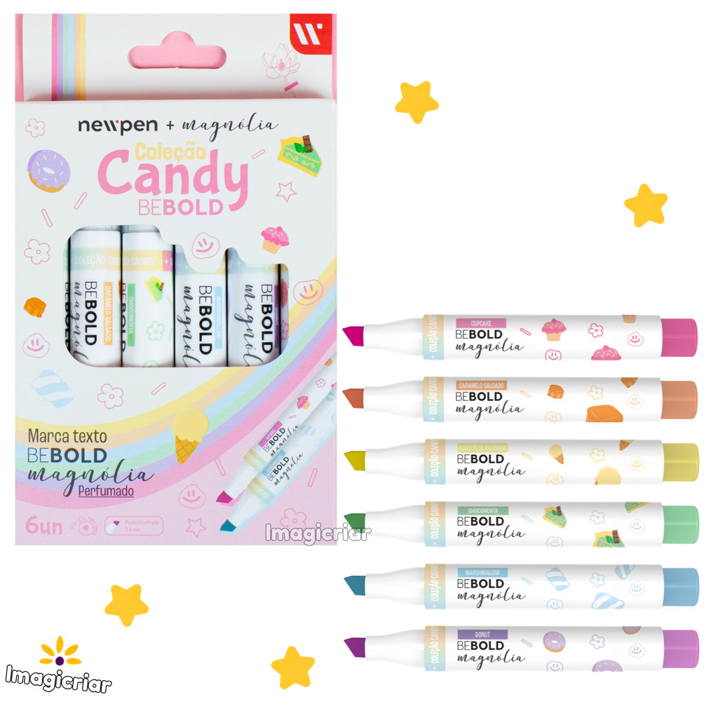 Marca Texto Be Bold Candy com Cheirinho Magnólia NewPen - Kit com 6 Cores
