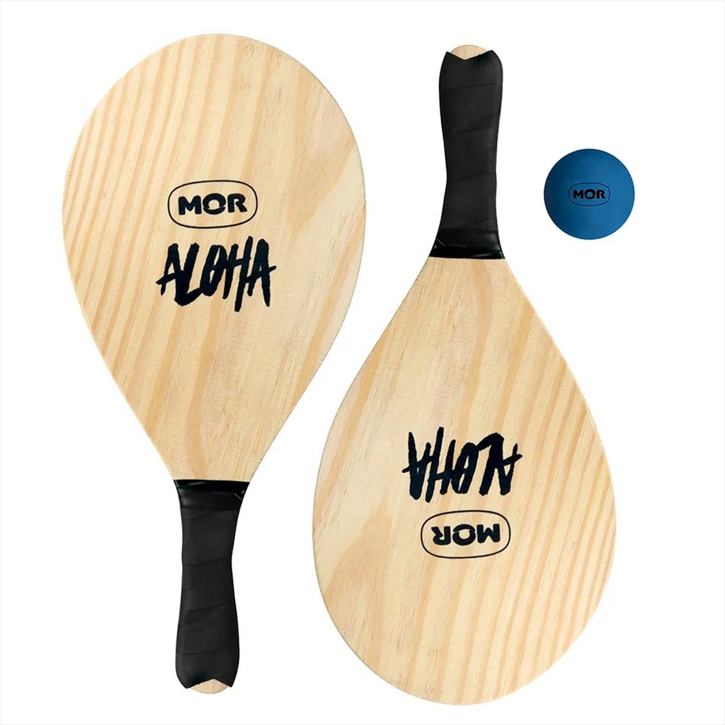 Kit Jogo Frescobol Tênis De Praia 2 Raquetes Madeira + Bola