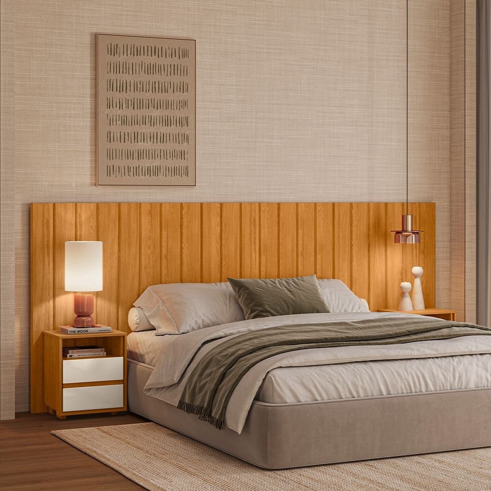 Cabeceira Extensível para Cama Solteiro/Casal/Queen/King Ripada 100% MDF  Cinamomo/Off White em Oferta na Shopee