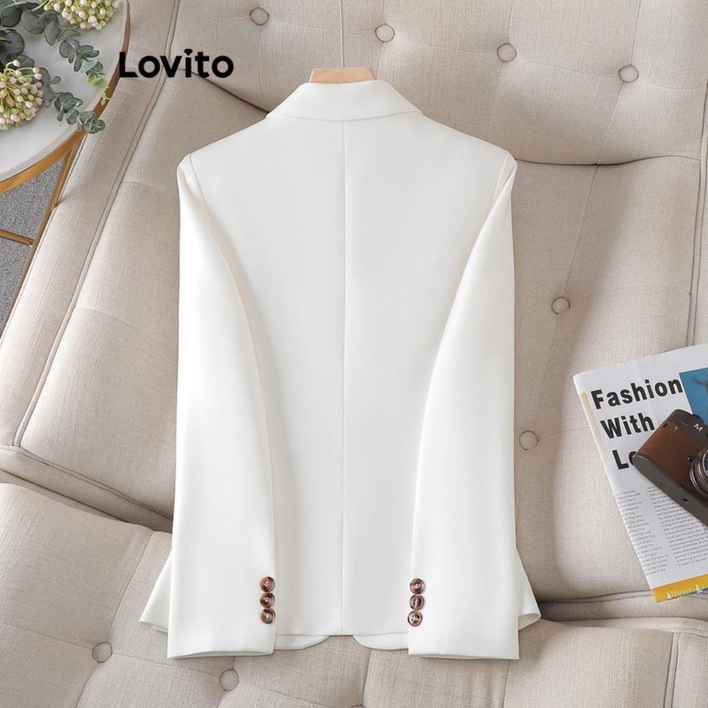Detalhes do Lovito Blazer Casual Feminino Liso com Botões LNL62324