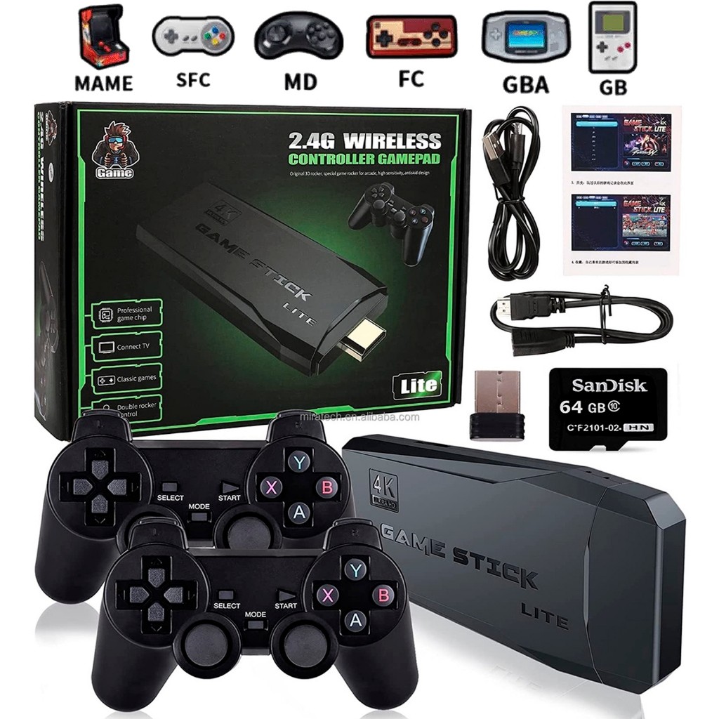 🎮Game Stick 4K Retrô 10000 Jogos HDMI Emulador PS1 Atari GBA MAME Controles Sem Fio Plug Play