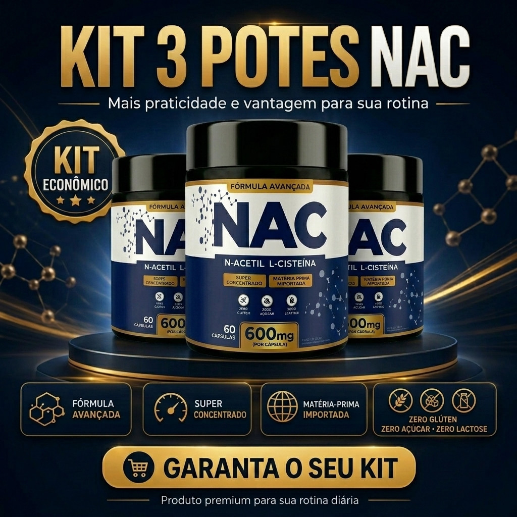 NAC N-Acetil L-Cisteína 600mg Antioxidante, Detox, Imunidade e Saúde do Fígado 60, 120 ou 180 Caps