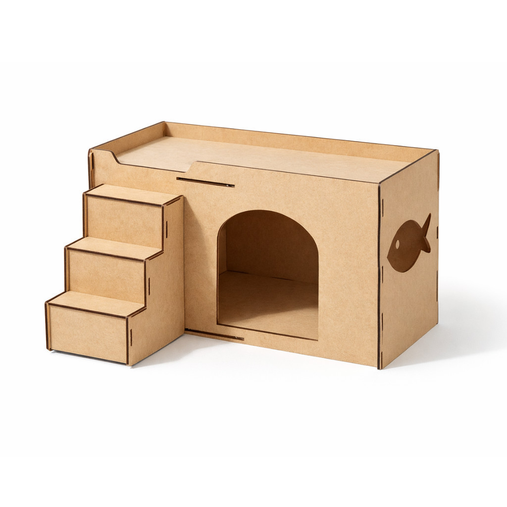 Cama Toca para Gato MDF Cru com Escada Casinha Pet Casinha Cat