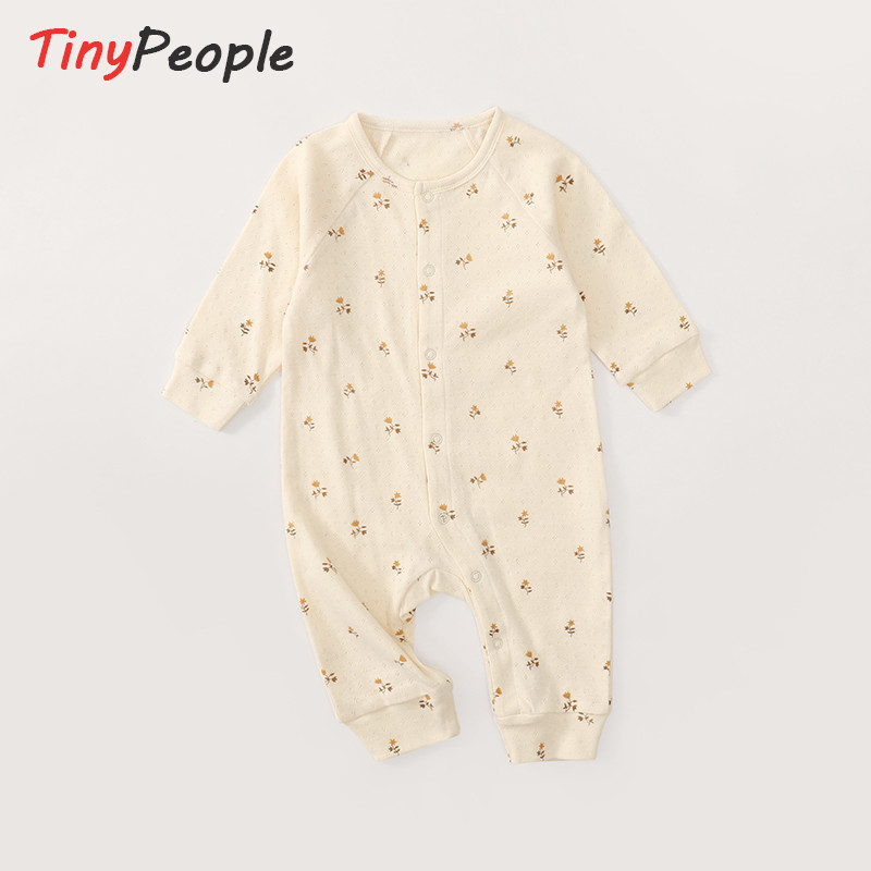 Tinypeople bebê puro algodão manga comprida macacão primavera outono estilo fino Floral bebê moda interior pijamas de um