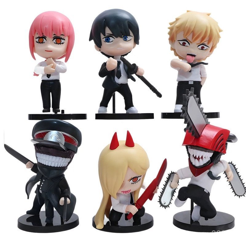 Conjunto de 6 Peças de Figuras de Ação Anime Chainsaw Man: Makima, Hayakawa, Aki, Denji, Katana, Power, Versão Q, Estátu