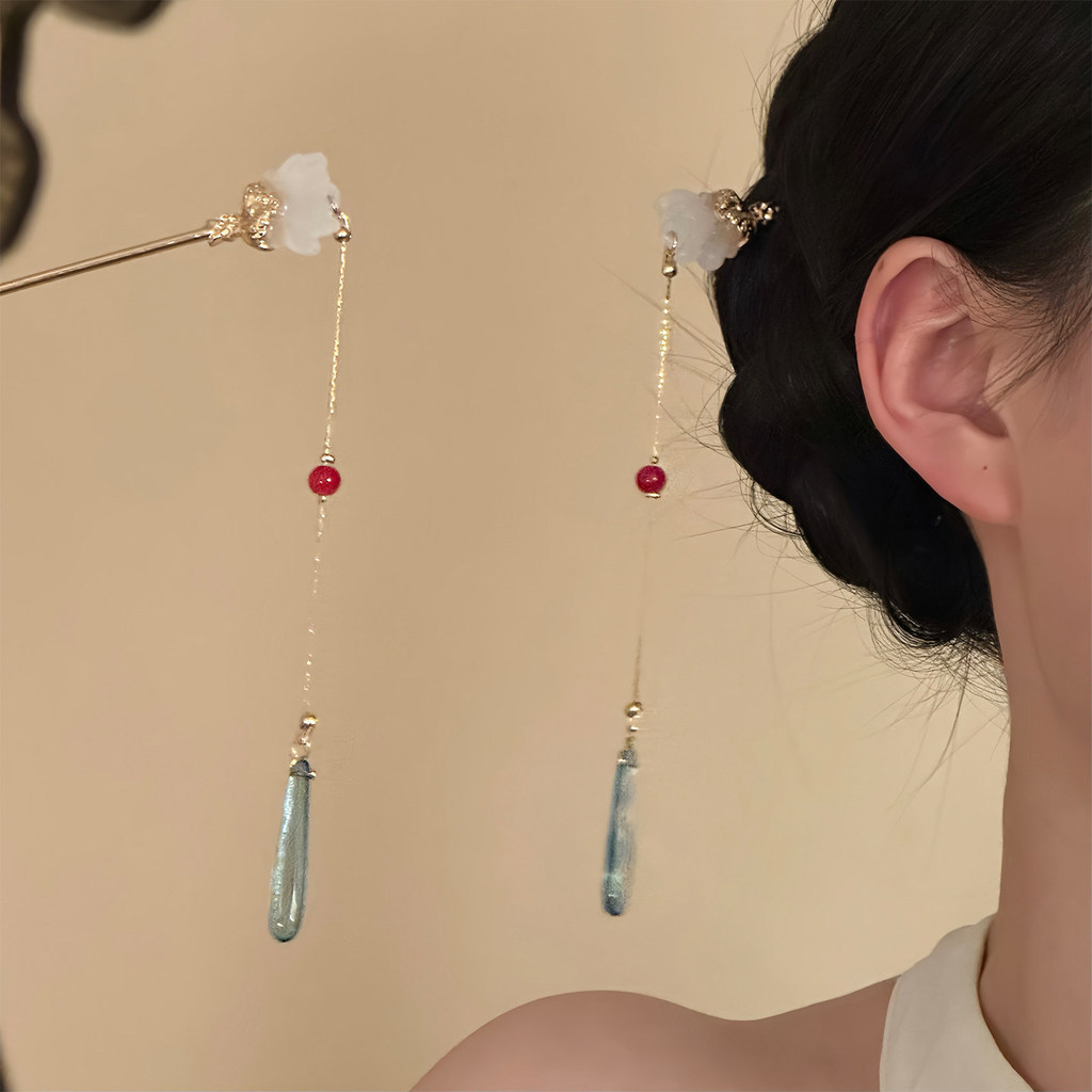 Novo estilo chinês gota de água contas vermelhas flor borla Hairpin acessórios de cabelo elegantes de alto valor