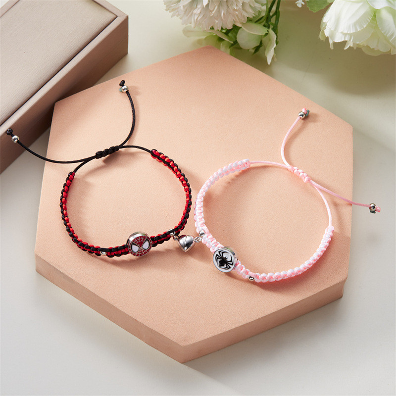 2 pçs/Set Pulseira Magnética Spiderman KT Cat, Pulseira de Casal Magnética em Forma de Coração, Presente para Namorado N