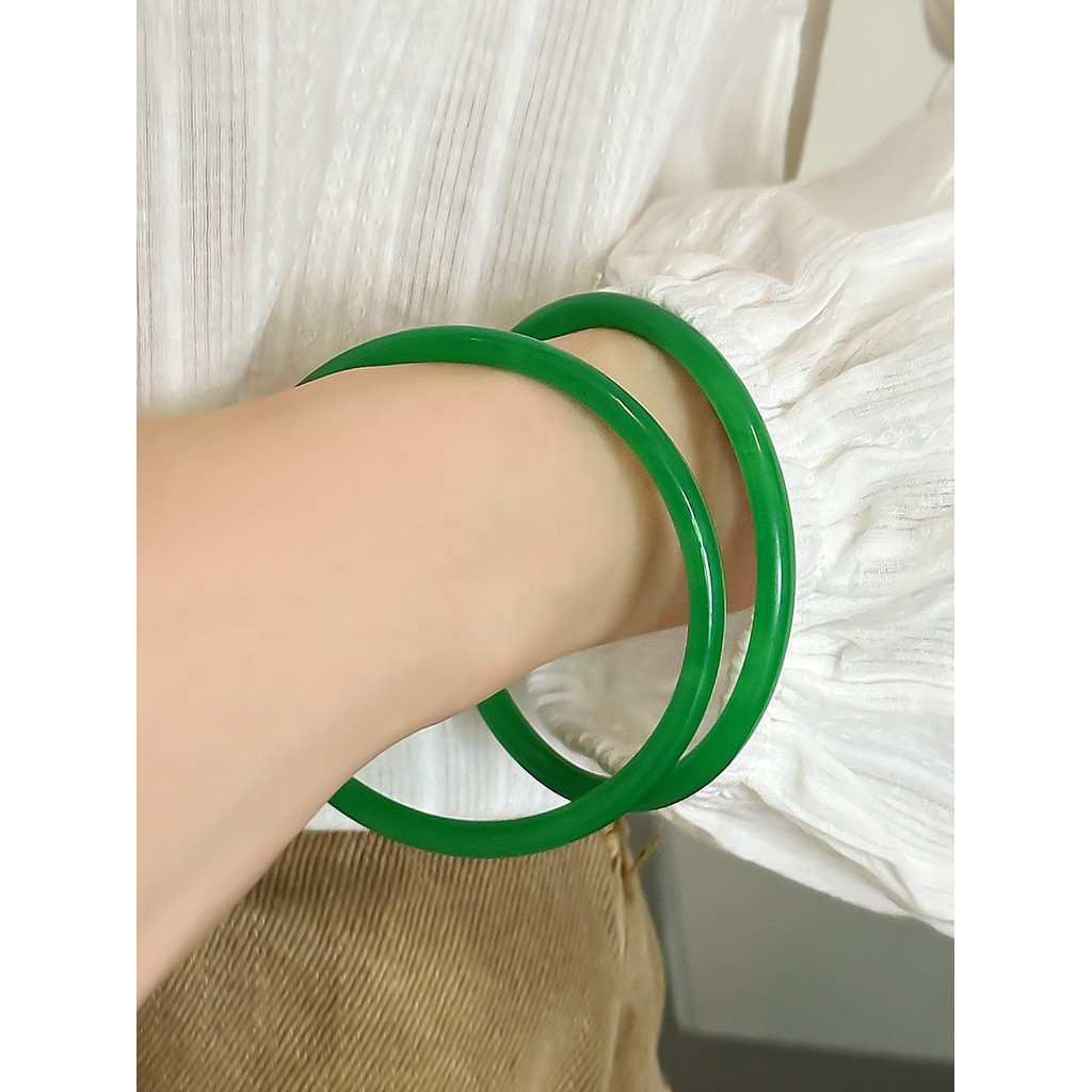 Novo estilo chinês estilo chinês círculo liso espinafre verde pulseira feminina estilo legal High-End Jingle pulseira si