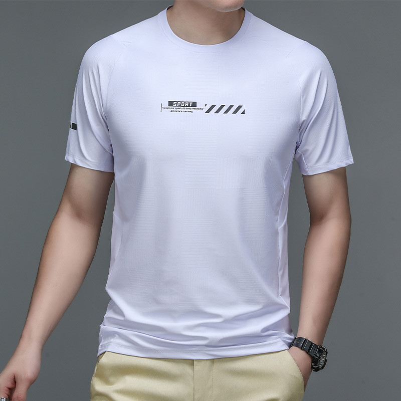 Camiseta masculina de seda gelo de manga curta de secagem rápida verão fino solto meia manga respirável esportes lazer F
