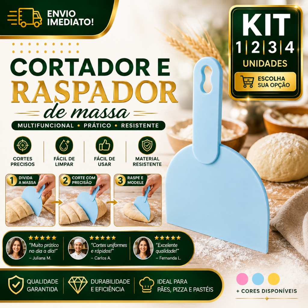 Cortador Raspador e Espatula de Massa Plástico 1/2/3/4 Multifuncional para Pães Pizza Pastel Confeitaria Fácil de Limpar