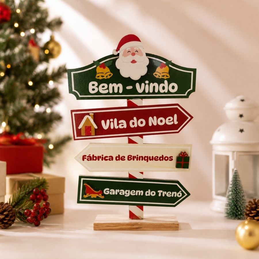 Plaquinha de Natal MDF - Vila do Noel - 18cm - 1 unidade - Rizzo