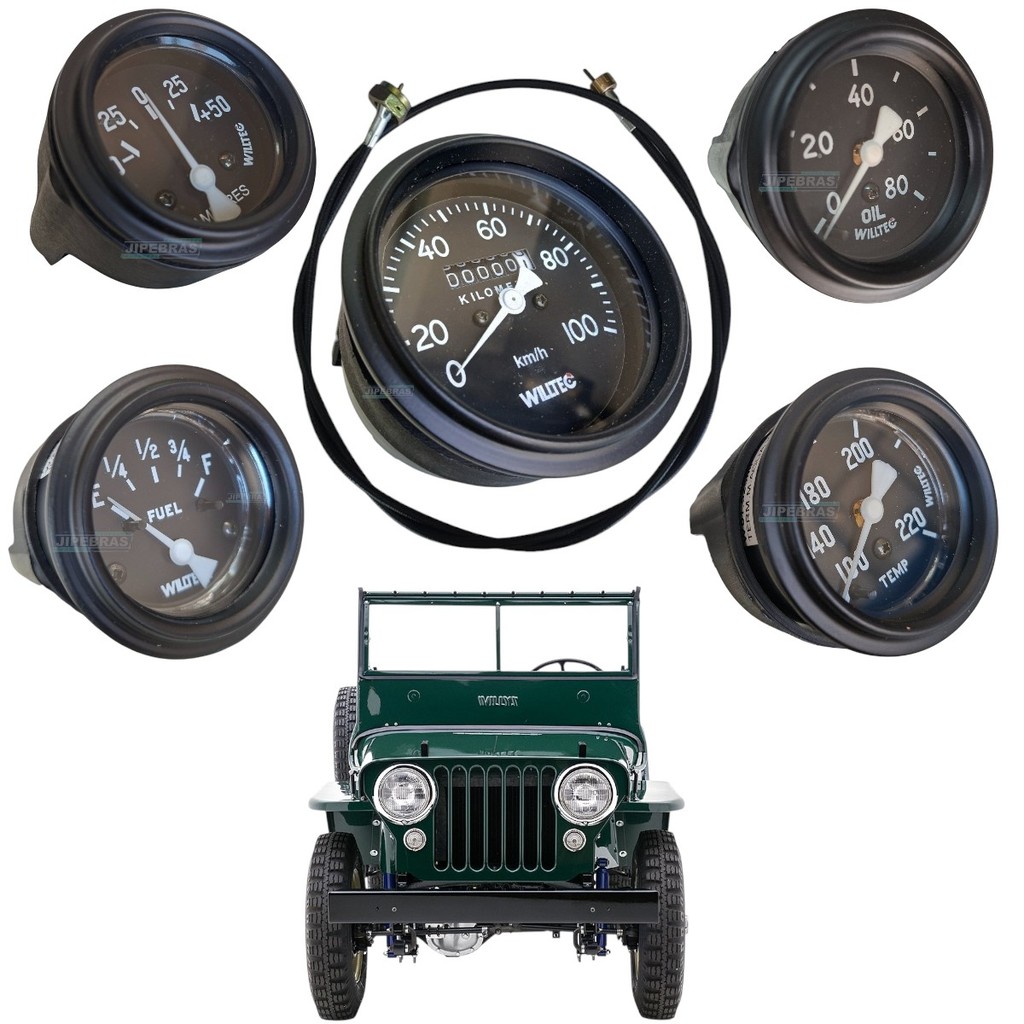 Kit de Relógios Jeep Willys 1948 a 1954  Modelo USA | Amper, Combustível, Óleo, Temperatura e Velocímetro | Wiltec