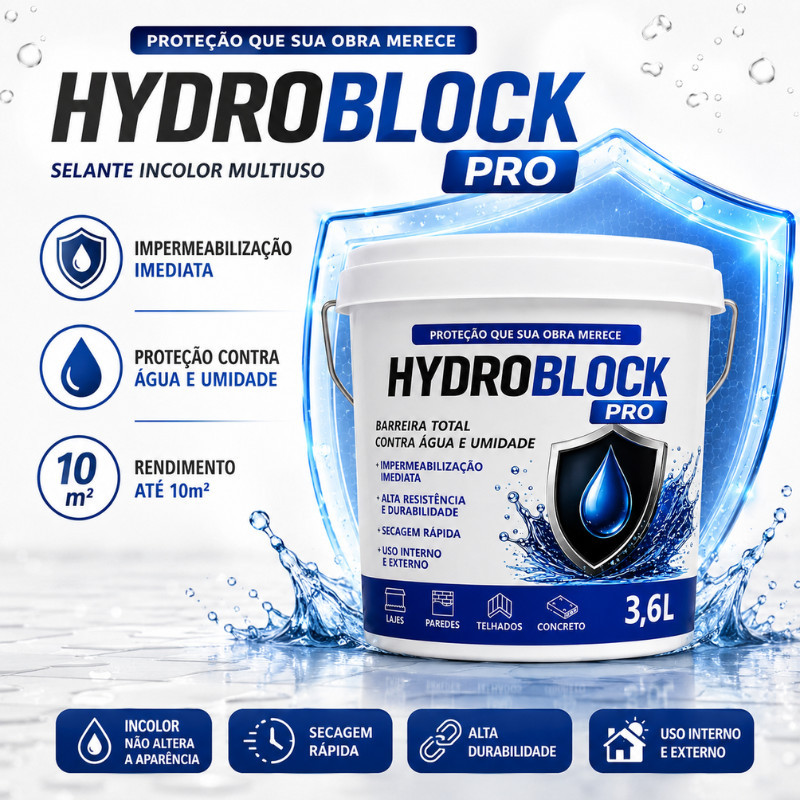 Impermeabilizante HydroBlock Pro 3,6L Impermeabilizante Líquido Incolor Vedação Rachadura Telha Piso