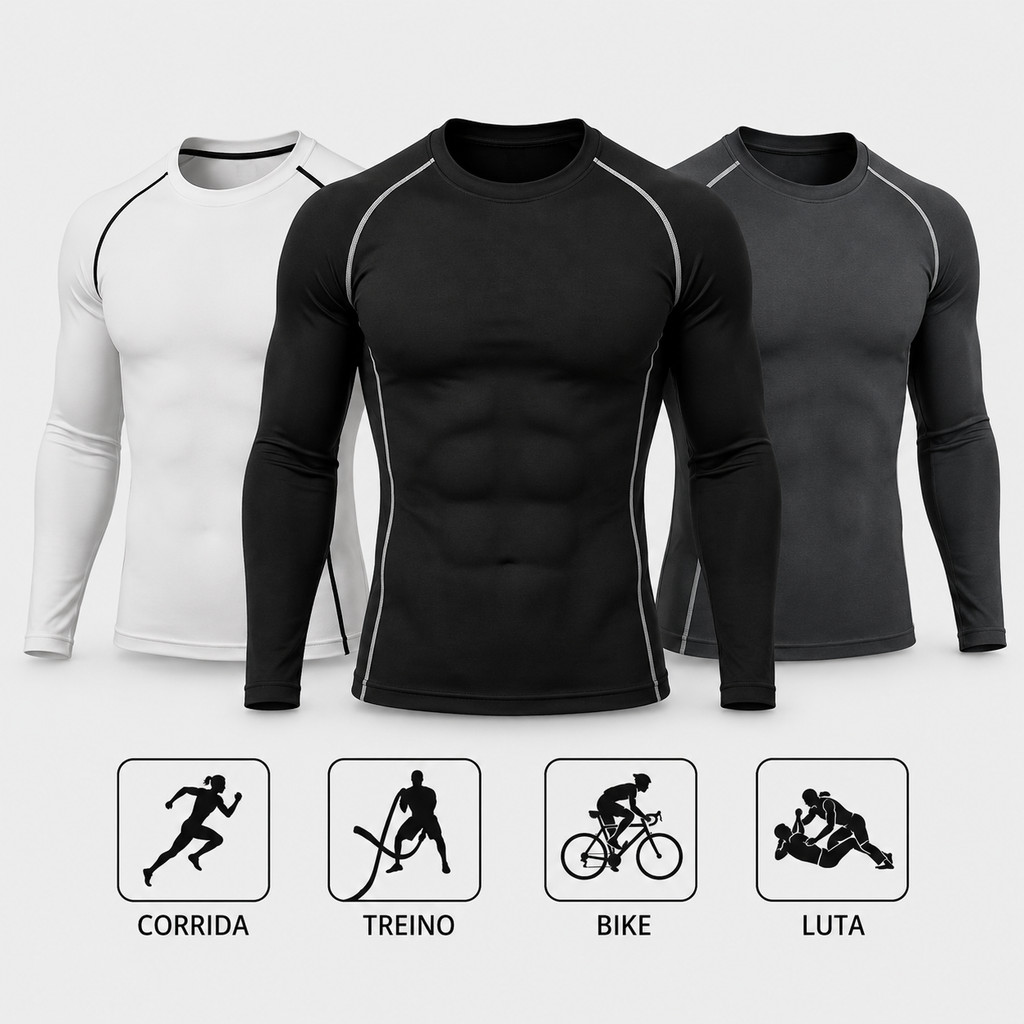 Camisa de Compressão Manga Longa LISA Comprida Masculina Esportiva Térmica para Frio