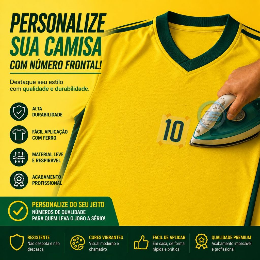 Número Termocolante Patch Adesvo Pequeno Fronta Para Frente Camisa Futebol Seleção