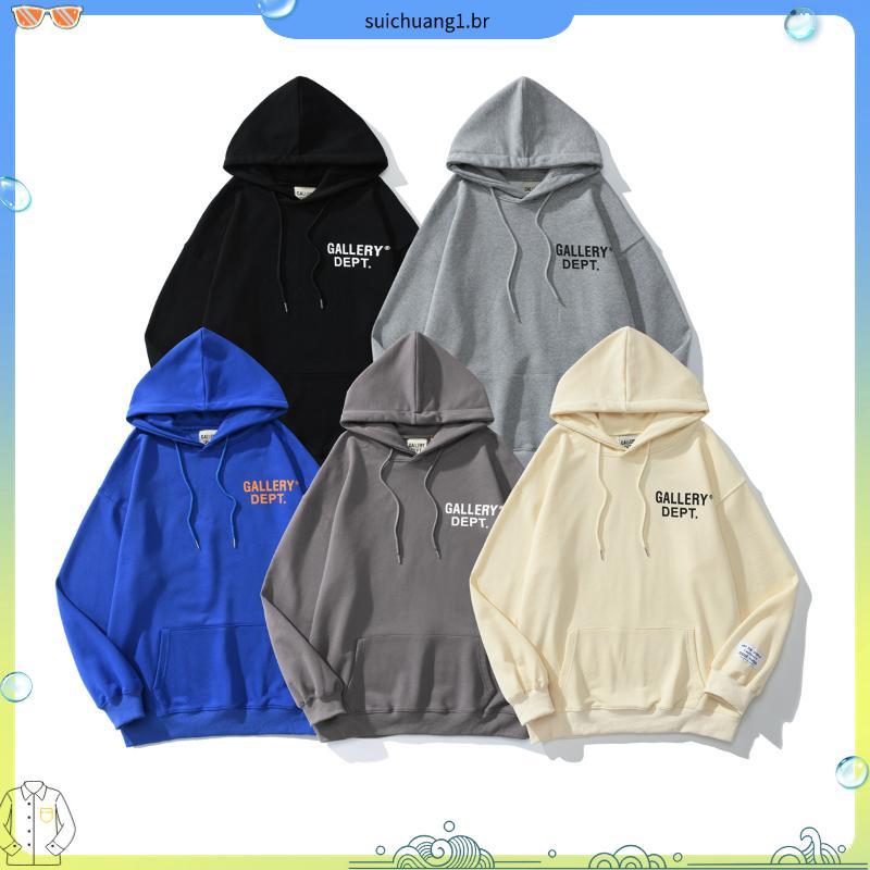 Fashion Plus Tamanho GALLERY DEPT Carta Clássica Impressa Capuz Pullover Hoodie De Algodão Solto Para Homens E Mulheres