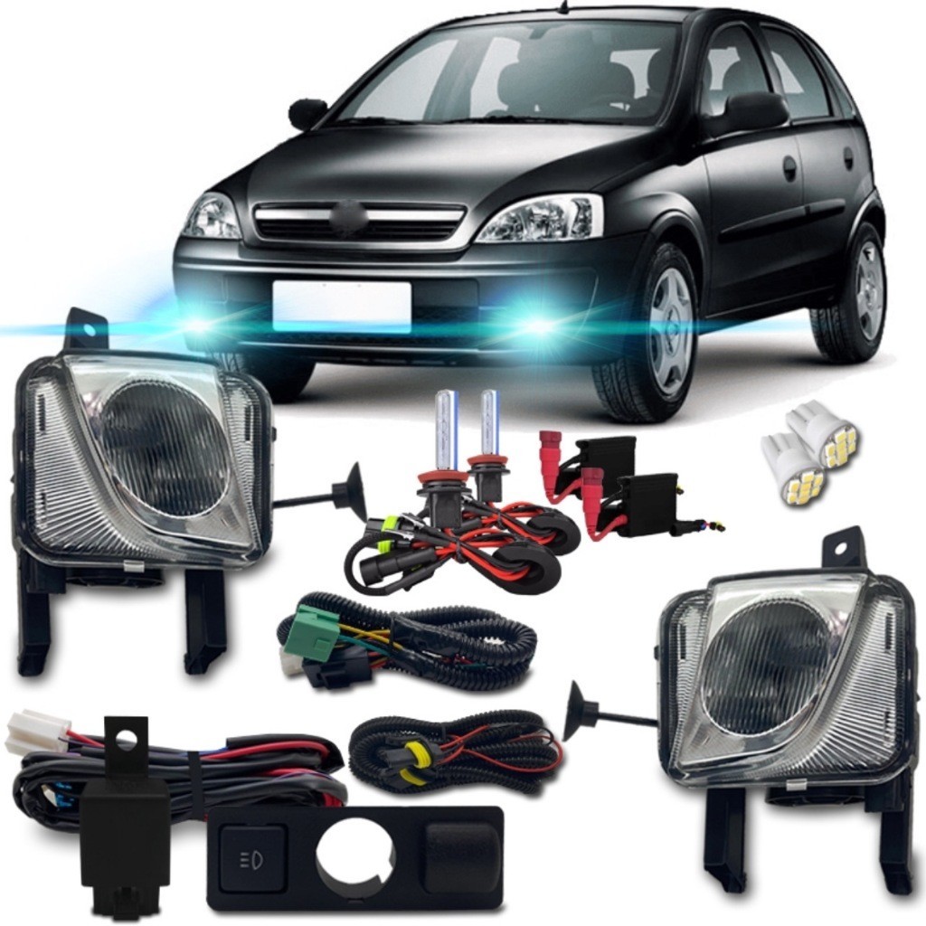 Kit Farol Milha Neblina Auxiliar Corsa Montana Meriva 2003 A 2012 + Kit Xenon H3 8000k