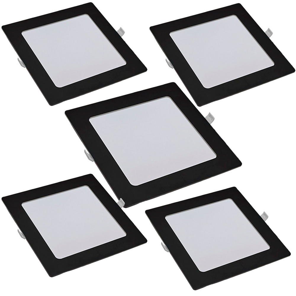 Kit Iluminação 5 Painel Embutir POP Preto 18W 21cm Luz Amarela Iluminação Comercial Residencial