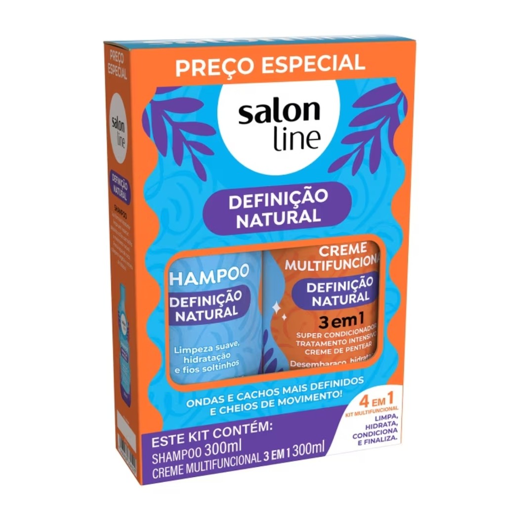 KIT SALON LINE DEFINIÇÃO NATURAL SHAMPOO 300ML + CREME MULTIFUNCIONAL 3 EM 1 300ML