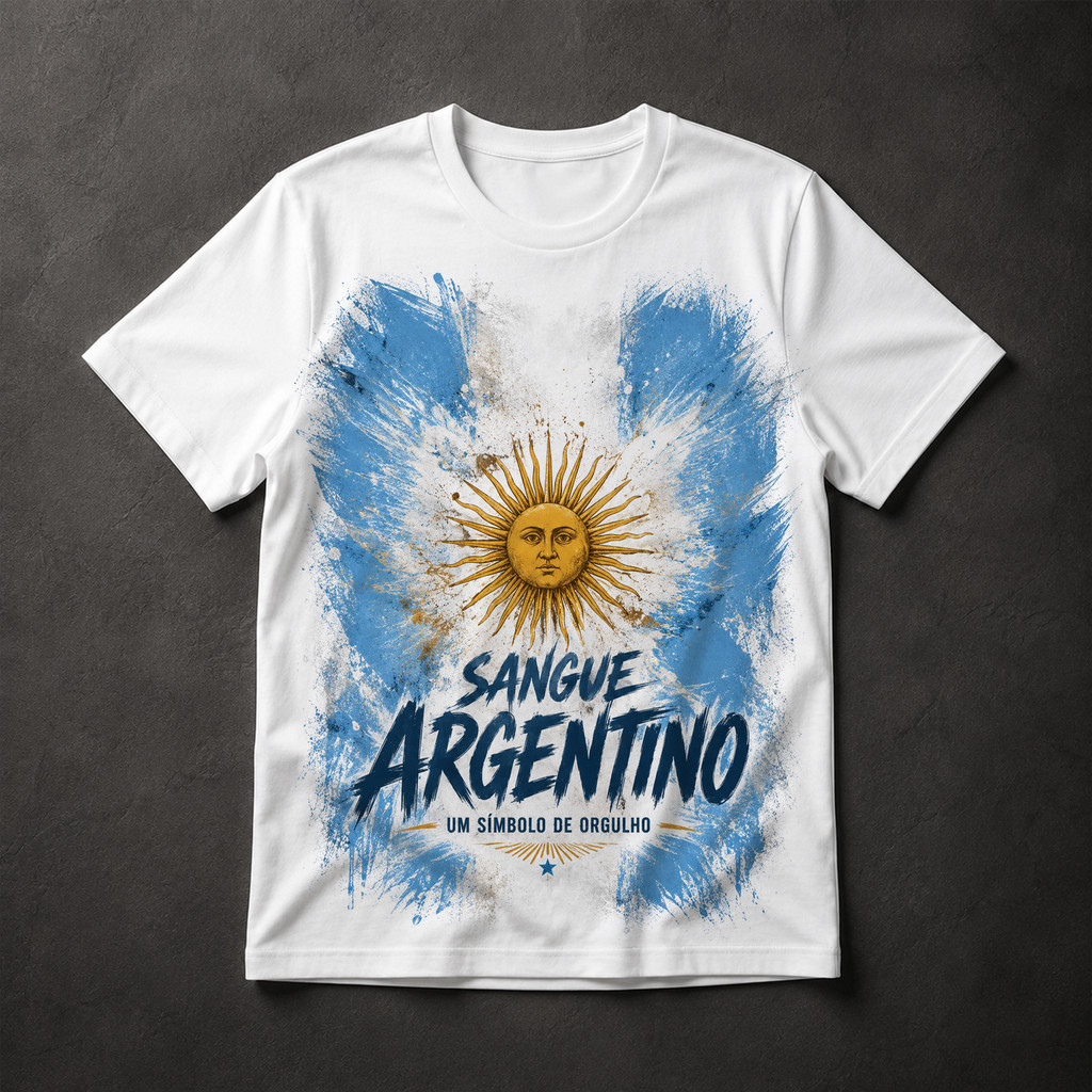 Camiseta Sangue Argentino Sol de Maio Bandeira Argentina Orgulho Masculina Estampada
