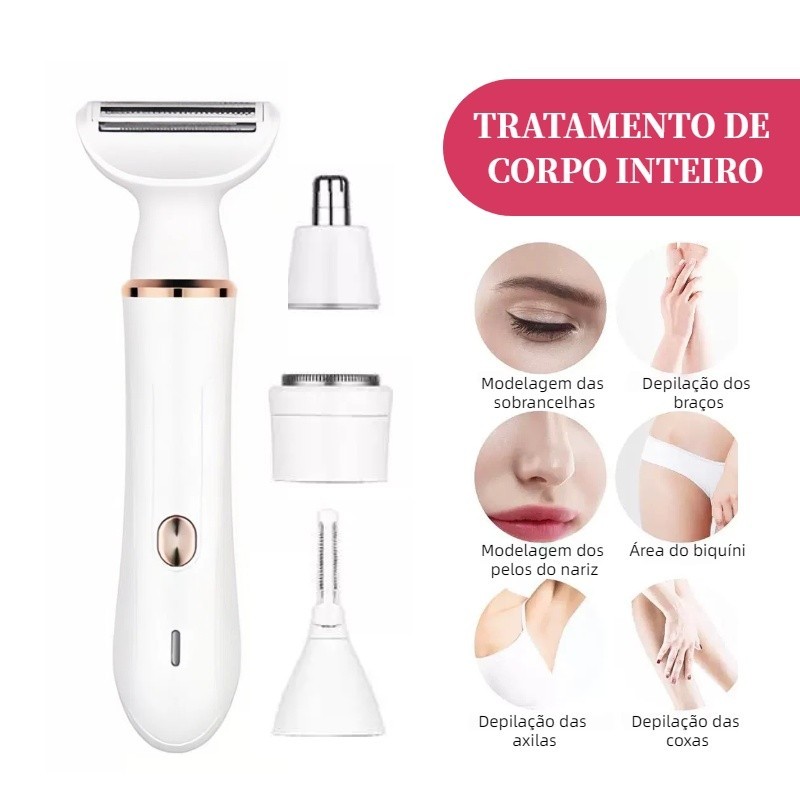 Depilador 4 em 1 Elétrico Feminino Portátil Recarregável para Corpo e Rosto