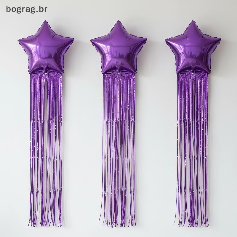 bograg 4 Peças Balão Laminado Estrela De Cinco Pontas sel Conjunto De Cortina De Chuva Decoração Durável Para Aposentado
