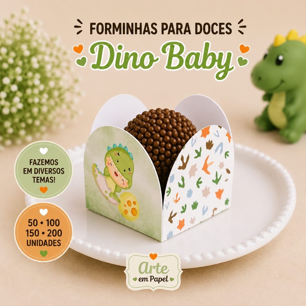 Forminhas Para Doces Personalizadas 4 Pétalas DINO BABY Envio 24H Festa Aniversário Brigadeiro