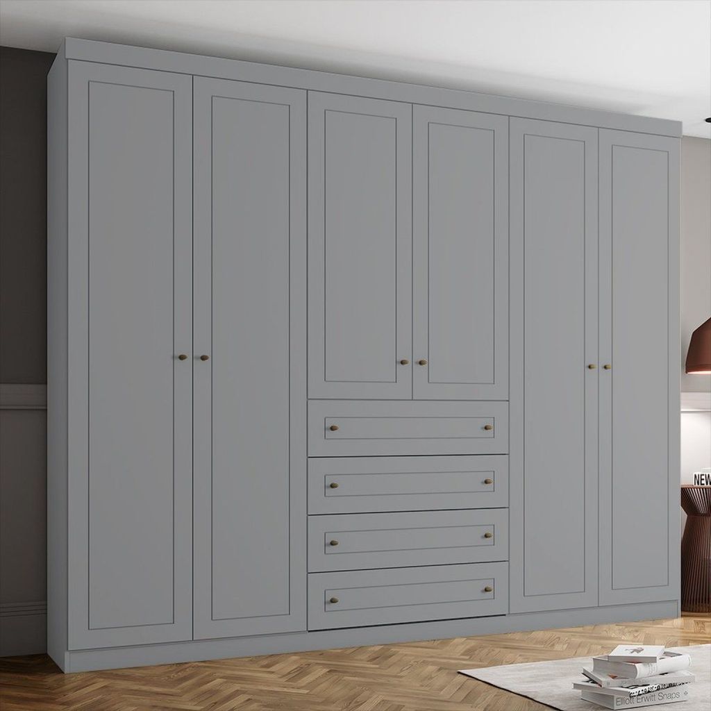 Guarda Roupa Casal Nova York 6 Portas 4 Gavetas Espresso Móveis Cinza Cinza