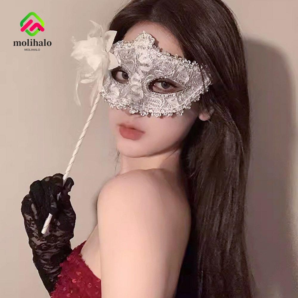 Véu De Renda Branca MOLIHALO , Máscara Portátil De Penas Para Festa De Fantasia De Festival , Flor De Pena Lateral Em Ba
