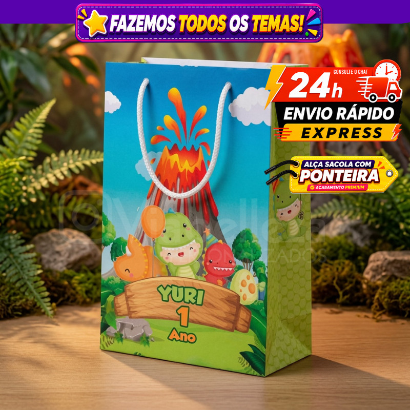 ⭐ Kit 40 Sacolinhas Personalizadas Dino Baby • Qualquer Tema • Nome e Idade • Envio Rápido 24h🎉