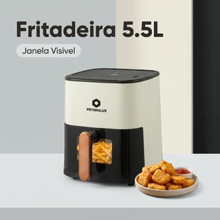 Fritadeira Air Fryer PRYSMALUX 5.5L Visível 1350W, 80% Menos Óleo Temperatura Ajustável 80℃-200℃ Cozinha Rápida Saudável