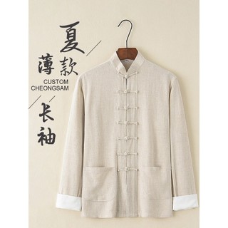 T Tang terno masculino Street Wear estilo chinês Retro jaqueta de algodão linho topo verão estilo fino verão manga compr
