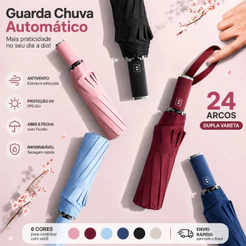 Guarda Chuva Premium Automático 24 Arcos Dupla Vareta Anti Vento UV