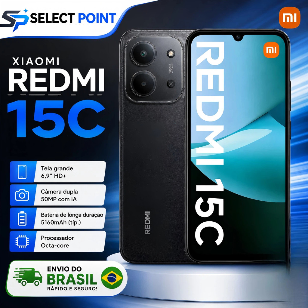 Smartphone Xiaomi Redmi 15C 8GB 256GB 4G Helio G81 Ultra Tela 120Hz Câmera AI 50