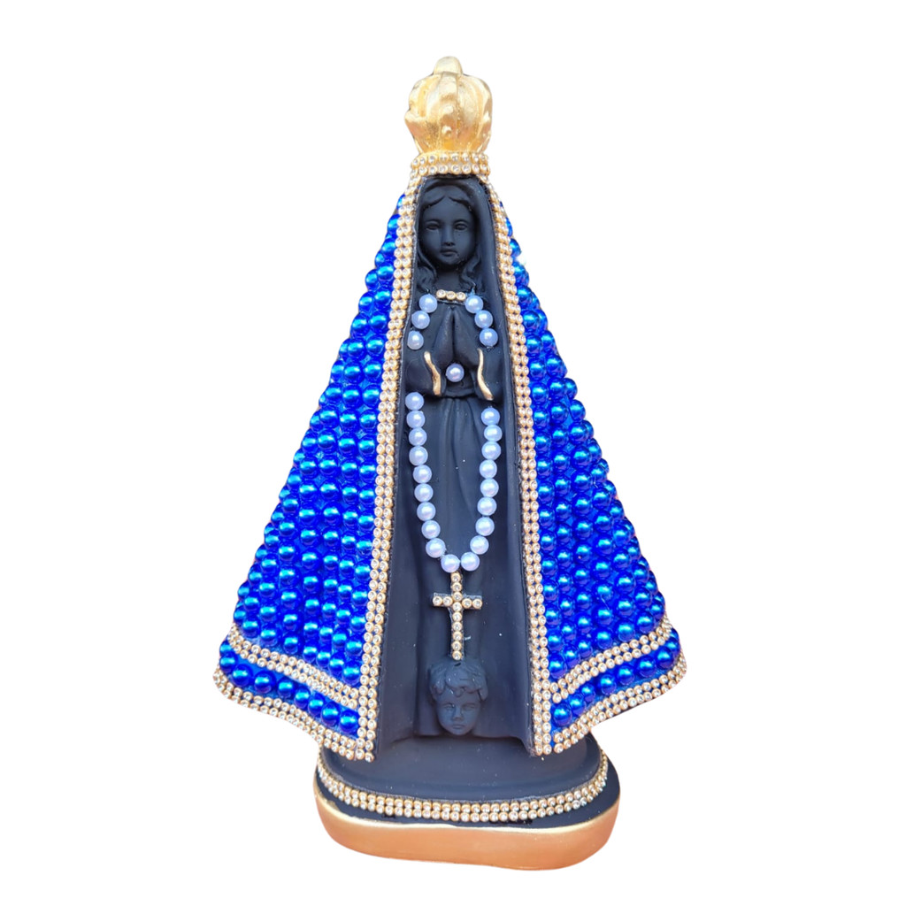 Imagem Nossa Senhora Aparecida 27cm Pérola Azul Strass Linda