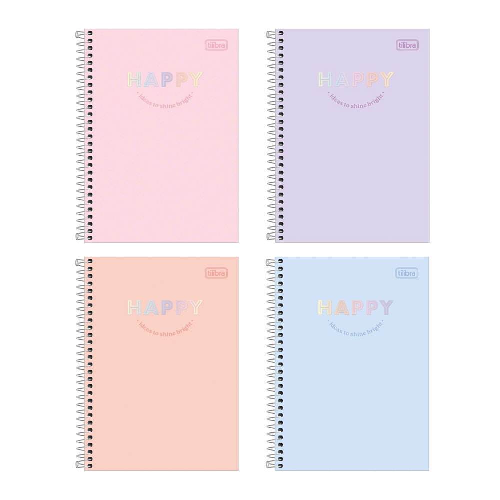 Caderno espiral capa dura 1/4 80 folhas Happy Tilibra