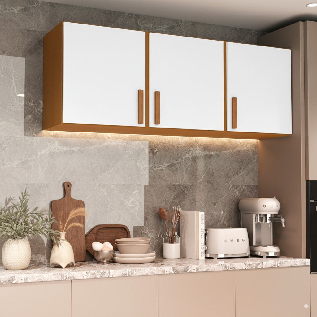 Armário Aéreo 3 Portas 120cm Cozinha Quarto Lavanderia Multiuso