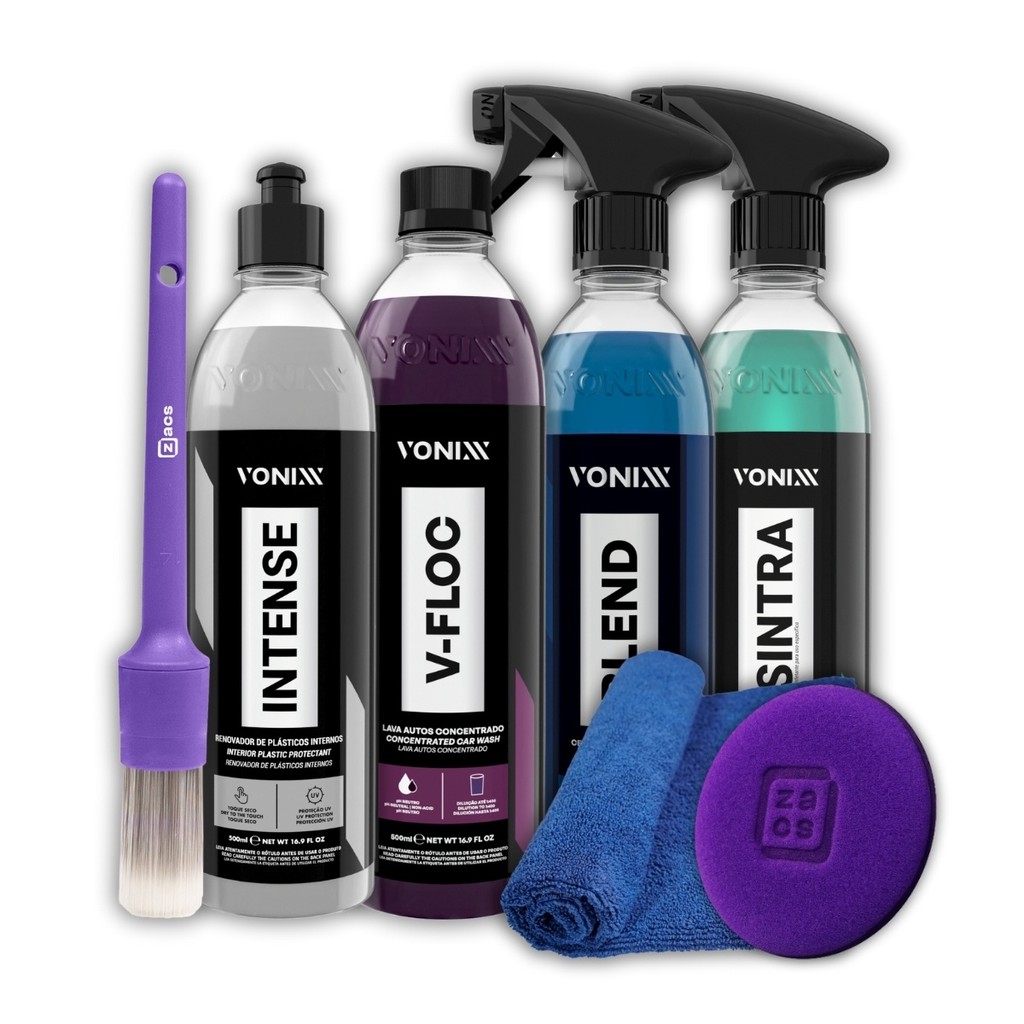Kit Shampoo V-Floc Super Concentrado Cera Blend Sintra Fast Limpeza Interna Intense Revitaliza Plasticos Vonixx 500ml