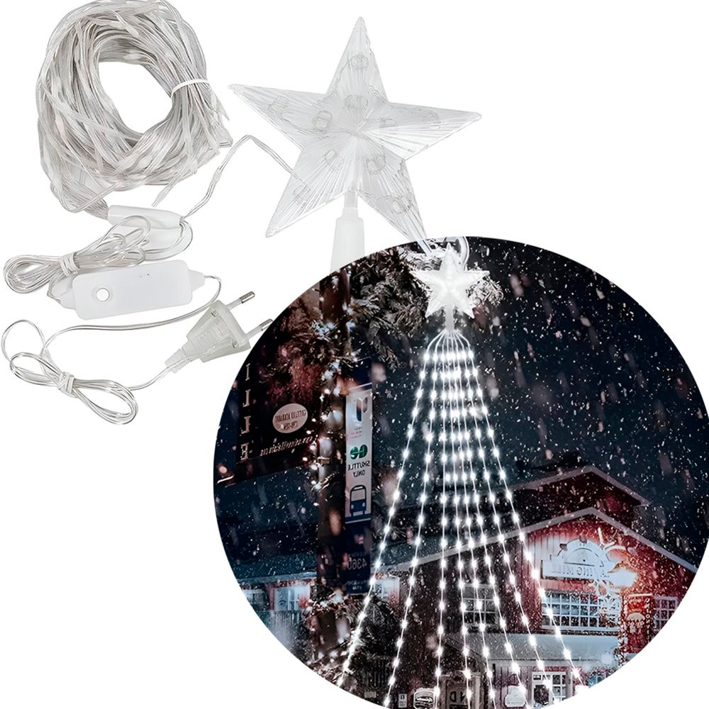 Ponteira Estrela Luzes LEDs Branco Enfeite Natal Bivolt 1m